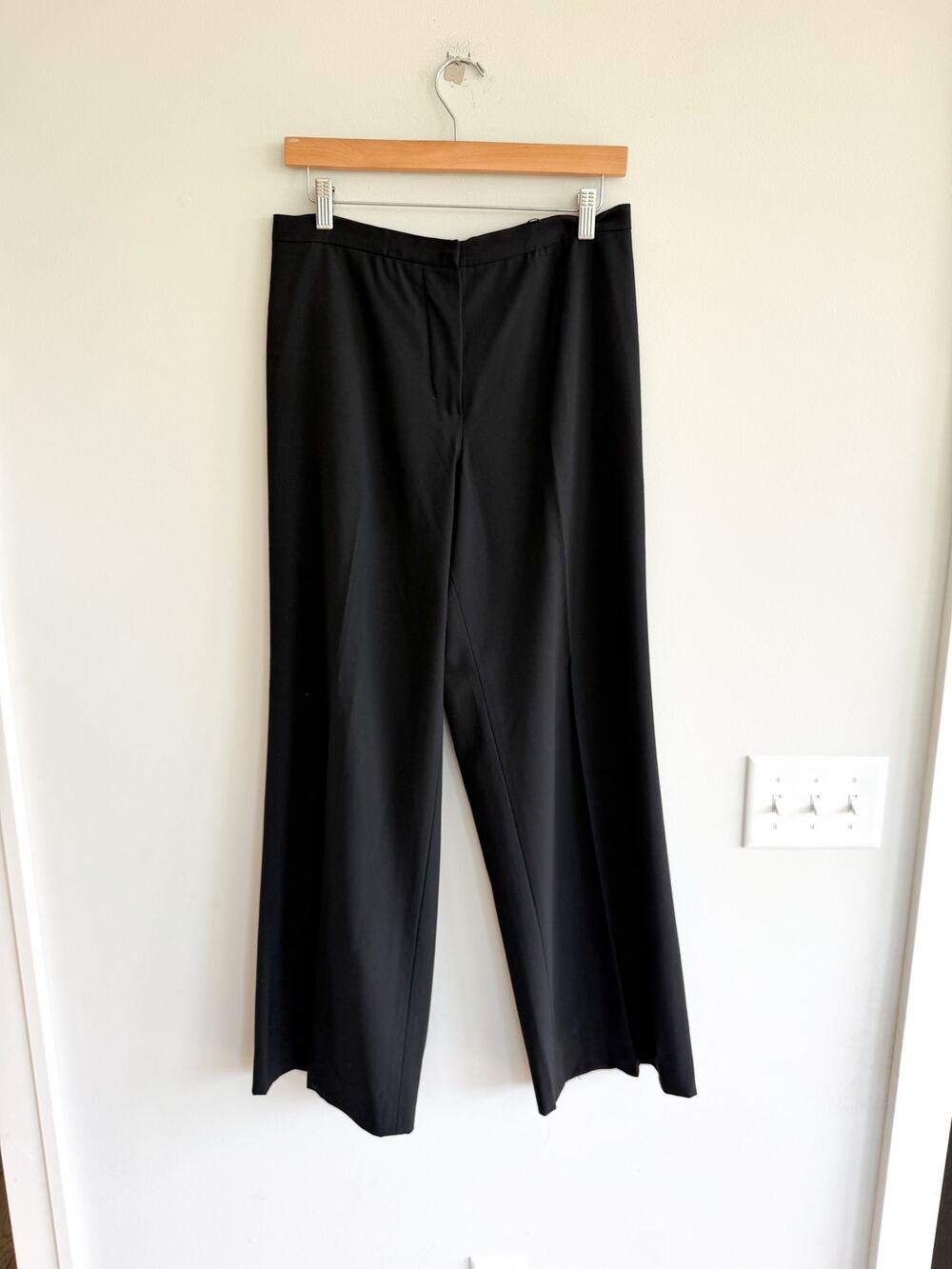 Jil Sander Vintage Wool Blend High Rise Wide Leg Trouser Pant Black 42